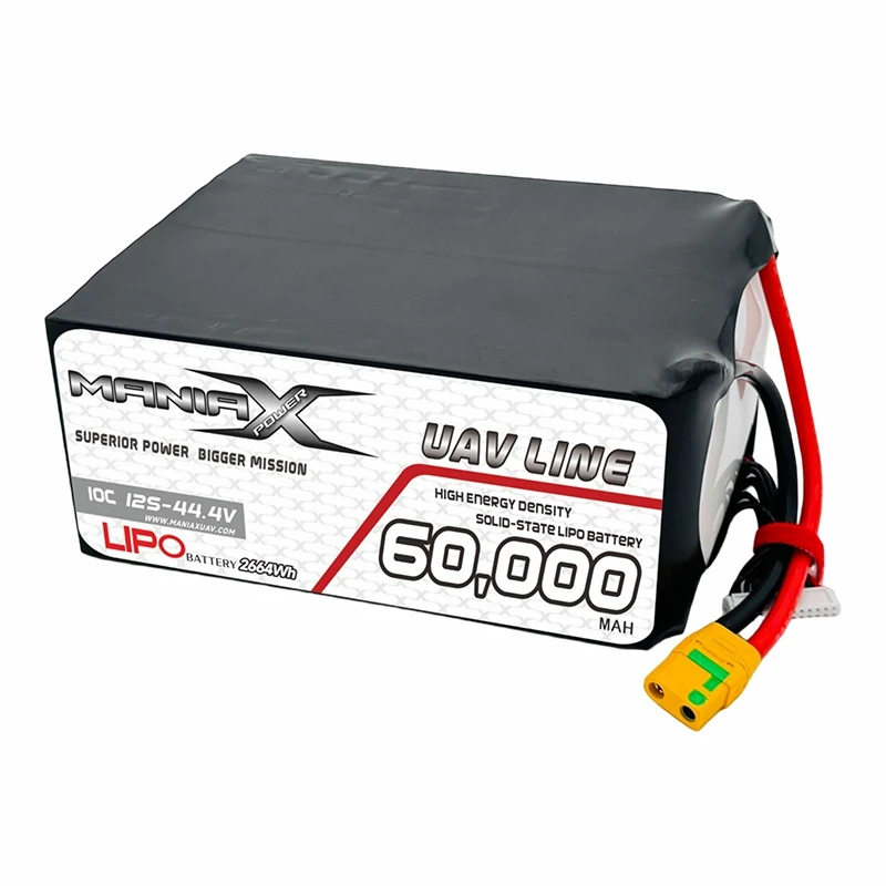ManiaX Solid-State Lipo 12S-44.4V 60 000 mAh 10C dron a batéria UAV